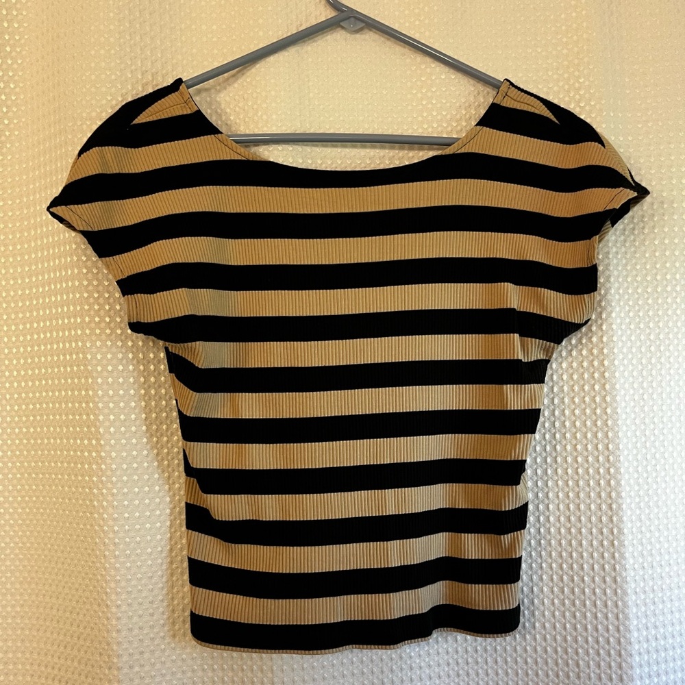 J Crew Striped Black and Tan Women's Top